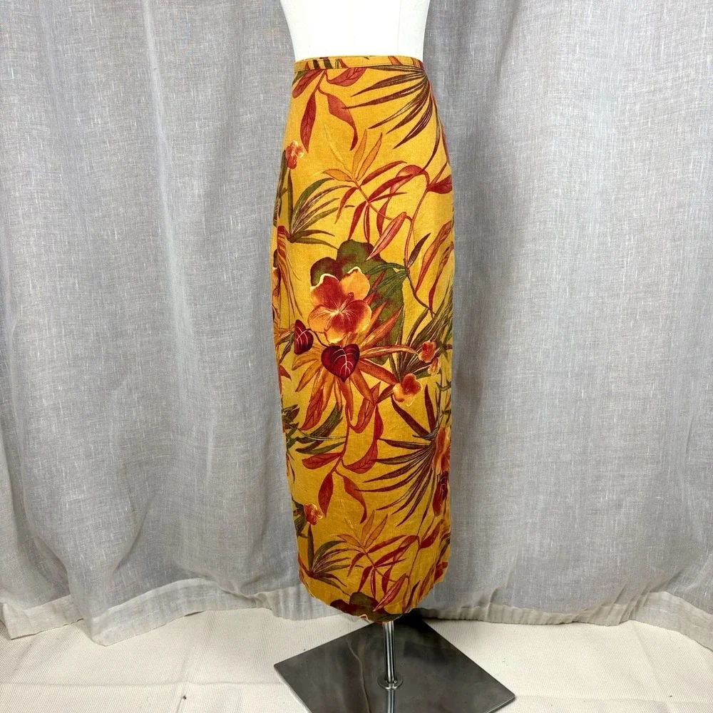 Vintage 90's Chico's Botanical Linen Wrap Skirt Resort Quiet Luxury Size 1 Sz M
